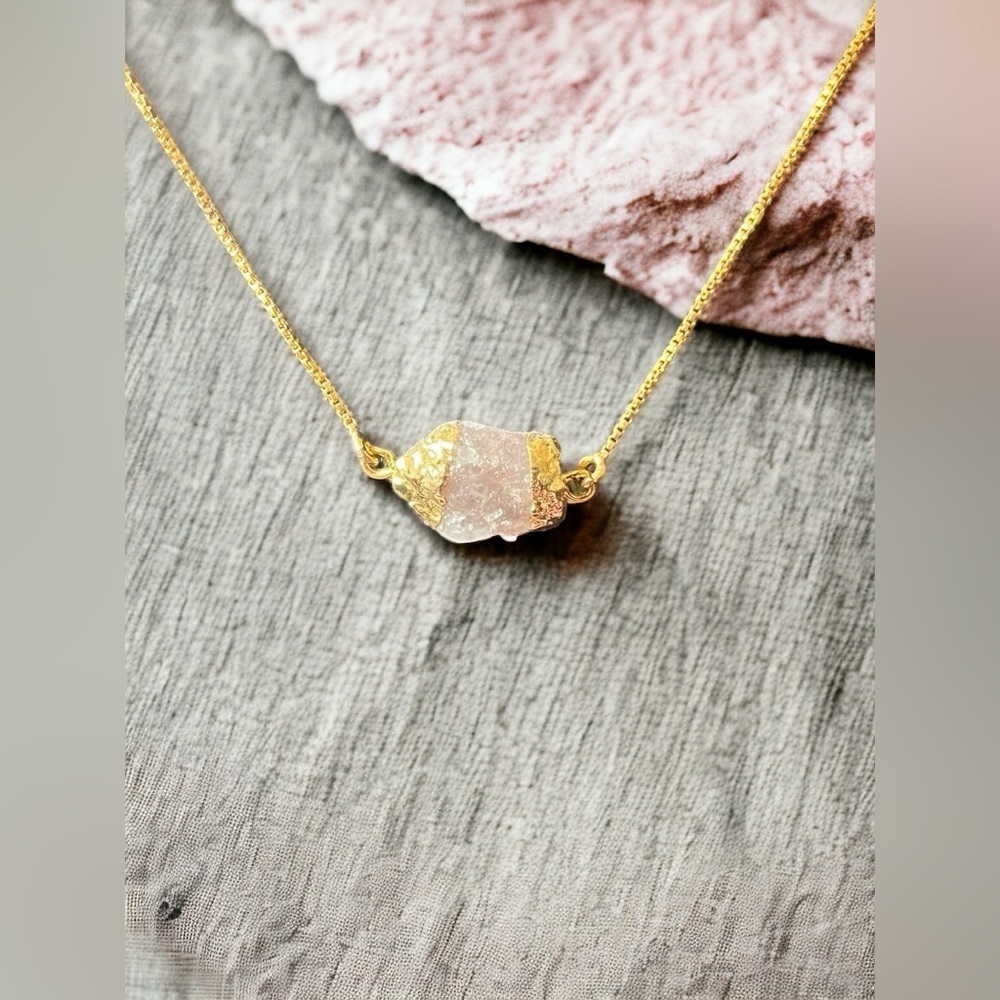Natural Rose Quartz Gold Necklace